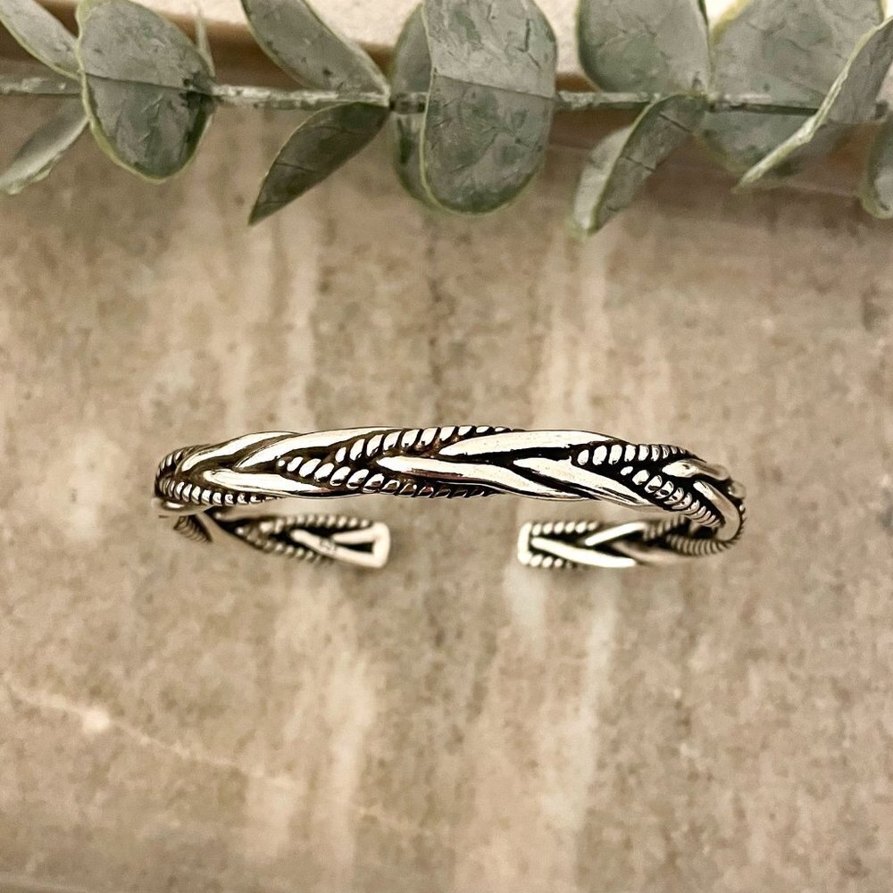 925 Sterling Silver Mens Bangle Bracelet Modern Twist Cuff Bracelet